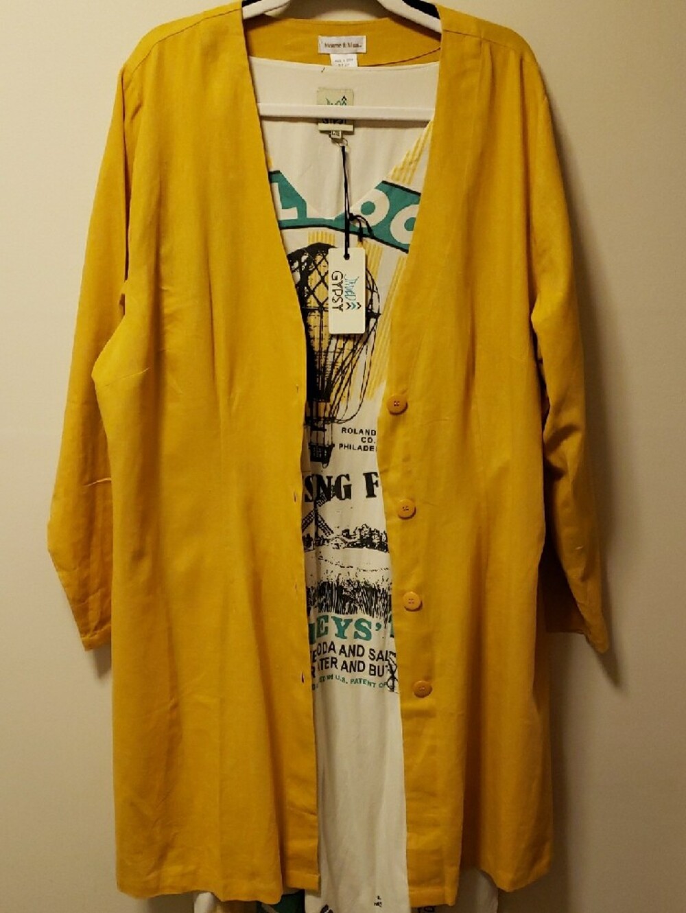 Monroe & Main Mustard Yellow Linen Blend Button-Front Duster